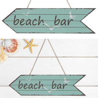 Türschild "Strandhaus"/"Beach Bar" 12x40x1cm Holz hellblau / türkis maritim Hinweisschild Richtungspfeil Türhänger Holzschild Dekoschild