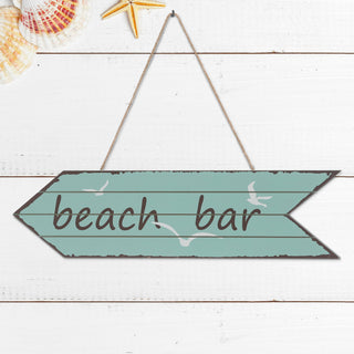 Türschild "Strandhaus"/"Beach Bar" 12x40x1cm Holz hellblau / türkis maritim Hinweisschild Richtungspfeil Türhänger Holzschild Dekoschild