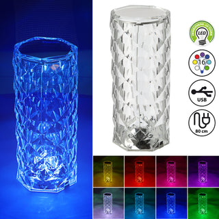 LED Tischlampe 9x21cm Kristalldesign Farbwechsel Touchfunktion Fernbedienung USB Kabel Lampe Dekoleuchte