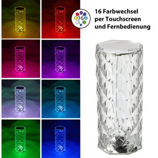 LED Tischlampe 9x21cm Kristalldesign Farbwechsel Touchfunktion Fernbedienung USB Kabel Lampe Dekoleuchte