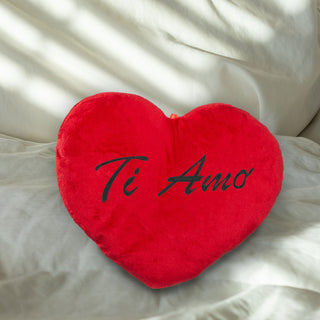 Plüschherz "Ich liebe dich" / "Ti Amo" 24cm / XXL: 60cm Herzkissen Kissen Kuschelkissen rot Plüsch Geschenk Liebe