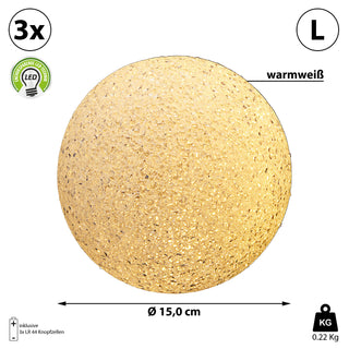 1/3x LED Dekokugel Ø:10cm/15cm Lampe Stimmungslicht Gartendeko Licht Leuchte Kunststoff Crinkledesign batteriebetrieben