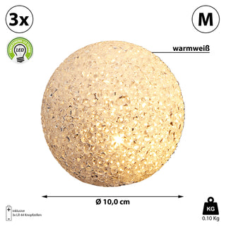 1/3x LED Dekokugel Ø:10cm/15cm Lampe Stimmungslicht Gartendeko Licht Leuchte Kunststoff Crinkledesign batteriebetrieben
