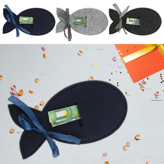 Geldgeschenk Fisch 3er Set Filz navyblau dunkelgrau hellgrau Verpackung Gastgeschenk Geschenk