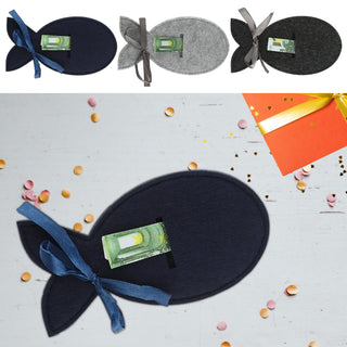 Geldgeschenk Fisch 3er Set Filz navyblau dunkelgrau hellgrau Verpackung Gastgeschenk Geschenk