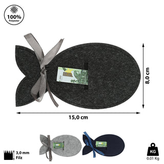 Geldgeschenk Fisch 3er Set Filz navyblau dunkelgrau hellgrau Verpackung Gastgeschenk Geschenk