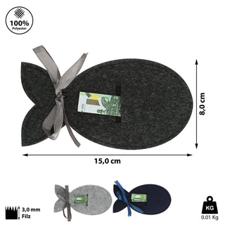 Geldgeschenk Fisch 3er Set Filz navyblau dunkelgrau hellgrau Verpackung Gastgeschenk Geschenk