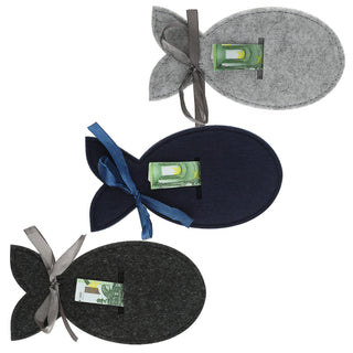 Geldgeschenk Fisch 3er Set Filz navyblau dunkelgrau hellgrau Verpackung Gastgeschenk Geschenk