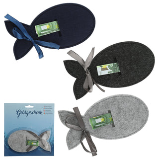 Geldgeschenk Fisch 3er Set Filz navyblau dunkelgrau hellgrau Verpackung Gastgeschenk Geschenk