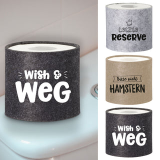 Toilettenbanderole 3er Set Filz L40cm 3 Sprüche mit Klettverschluss hellgrau creme anthrazit Toilettenrollenhülle Klopapier