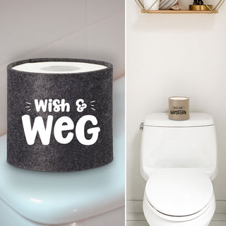 Toilettenbanderole 3er Set Filz L40cm 3 Sprüche mit Klettverschluss hellgrau creme anthrazit Toilettenrollenhülle Klopapier