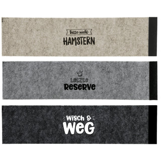 Toilettenbanderole 3er Set Filz L40cm 3 Sprüche mit Klettverschluss hellgrau creme anthrazit Toilettenrollenhülle Klopapier