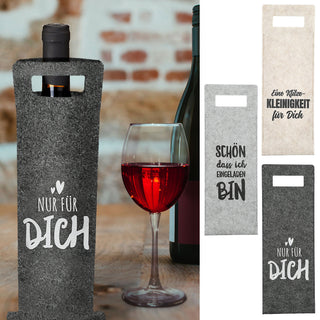 Flaschentasche 3er Set Filz H41cm 3 Sprüchen Tragegriff Geschenkverpackung Flaschentasche Filztasche