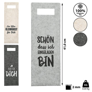 Flaschentasche 3er Set Filz H41cm 3 Sprüchen Tragegriff Geschenkverpackung Flaschentasche Filztasche