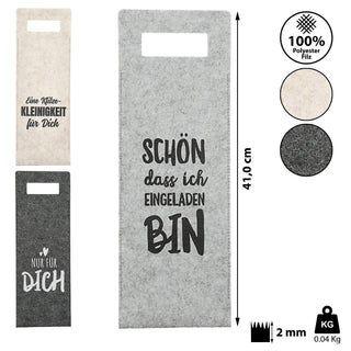 Flaschentasche 3er Set Filz H41cm 3 Sprüchen Tragegriff Geschenkverpackung Flaschentasche Filztasche