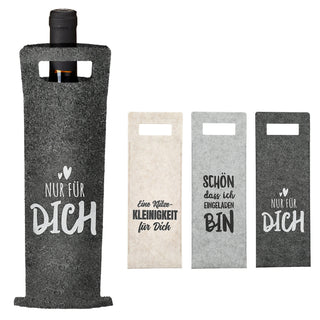 Flaschentasche 3er Set Filz H41cm 3 Sprüchen Tragegriff Geschenkverpackung Flaschentasche Filztasche
