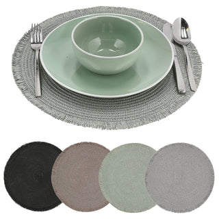 4x Tischset rund Ø38cm Makramee 4 Farben Tischdekoration Platzdecken Filzuntersetzer Platzset