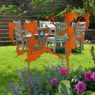 2x Gartenstecker Fee H57cm Rost-Design 2 Motive Zink Gartendekoration Blumentopfstecker