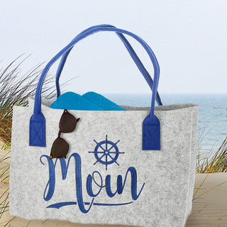 Filztasche Aufdruck Filz 40x26x26,5cm Henkel maritimer Look Stickereri Shopper Henkelkorb Tragetasche