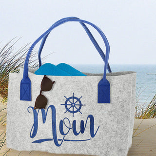 Filztasche Aufdruck Filz 40x26x26,5cm Henkel maritimer Look Stickereri Shopper Henkelkorb Tragetasche