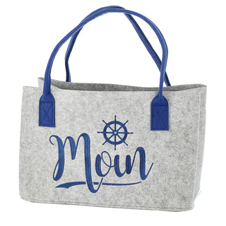 Filztasche Aufdruck Filz 40x26x26,5cm Henkel maritimer Look Stickereri Shopper Henkelkorb Tragetasche