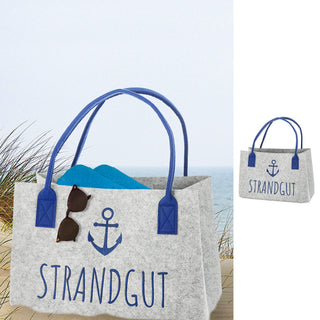 Filztasche Aufdruck Filz 40x26x26,5cm Henkel maritimer Look Stickereri Shopper Henkelkorb Tragetasche