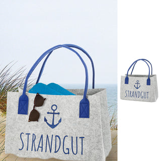 Filztasche Aufdruck Filz 40x26x26,5cm Henkel maritimer Look Stickereri Shopper Henkelkorb Tragetasche