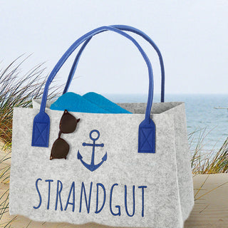 Filztasche Aufdruck Filz 40x26x26,5cm Henkel maritimer Look Stickereri Shopper Henkelkorb Tragetasche