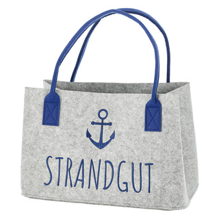 Filztasche Aufdruck Filz 40x26x26,5cm Henkel maritimer Look Stickereri Shopper Henkelkorb Tragetasche