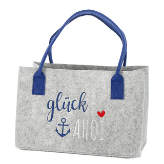 Filztasche Aufdruck Filz 40x26x26,5cm Henkel maritimer Look Stickereri Shopper Henkelkorb Tragetasche