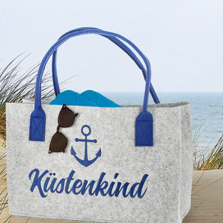 Filztasche Aufdruck Filz 40x26x26,5cm Henkel maritimer Look Stickereri Shopper Henkelkorb Tragetasche