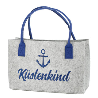 Filztasche Aufdruck Filz 40x26x26,5cm Henkel maritimer Look Stickereri Shopper Henkelkorb Tragetasche