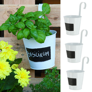 3x Übertopf weiß Ø15xH15cm Kräutertopf zum Aufhängen und Beschriften Blumentopf Blechtopf Topf Hängetopf