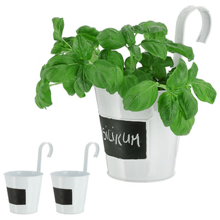 3x Übertopf weiß Ø15xH15cm Kräutertopf zum Aufhängen und Beschriften Blumentopf Blechtopf Topf Hängetopf