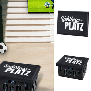 Bierkastensitz Spruch "Lieblingsplatz"/"Grillen,Chillen.." 43x33cm MDF Kunststoff Sitzpad Bierkastenhocker Sitzkissen