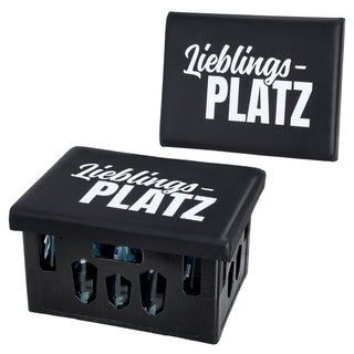 Bierkastensitz Spruch "Lieblingsplatz"/"Grillen,Chillen.." 43x33cm MDF Kunststoff Sitzpad Bierkastenhocker Sitzkissen