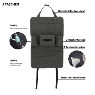 Auto Organizer Filz 41x65cm hell-/grau/anthrazit Klettverschluss Spannriemen Taschen Rücksitztasche Multitasche Multipocket
