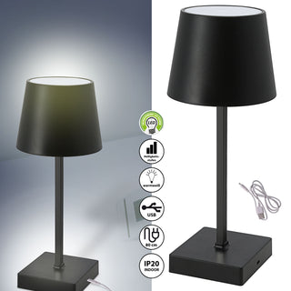 LED Tischleuchte schwarz 10,5x26cm Touchfunktion USB Kabel Helligkeitsstufen Dekolampe Tischbeleuchtung