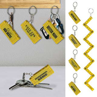 Schlüsselanhänger 4er Set Zollstock 4 Sprüche weiß/gelb 6,5x1,3x2,4cm Maßstab Schlüsselring Meterstab Anhänger