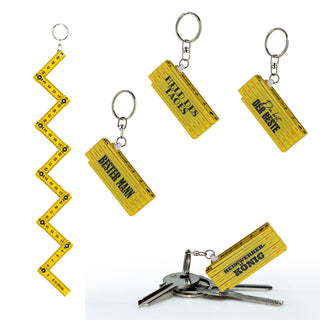 Schlüsselanhänger 4er Set Zollstock 4 Sprüche weiß/gelb 6,5x1,3x2,4cm Maßstab Schlüsselring Meterstab Anhänger