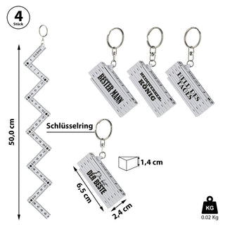 Schlüsselanhänger 4er Set Zollstock 4 Sprüche weiß/gelb 6,5x1,3x2,4cm Maßstab Schlüsselring Meterstab Anhänger
