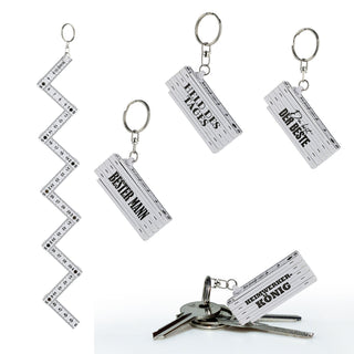 Schlüsselanhänger 4er Set Zollstock 4 Sprüche weiß/gelb 6,5x1,3x2,4cm Maßstab Schlüsselring Meterstab Anhänger