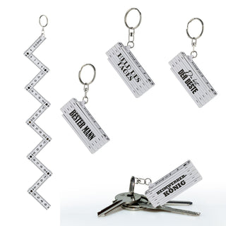 Schlüsselanhänger 4er Set Zollstock 4 Sprüche weiß/gelb 6,5x1,3x2,4cm Maßstab Schlüsselring Meterstab Anhänger