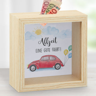 Spardose 12 Einleger-Motive 14,5x14,5x6,5cm MDF Glas naturfarben Bilderrahmen für 12 Anlässe Sparbüchse