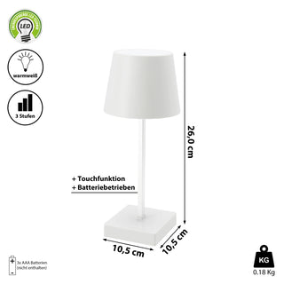 LED Tischleuchte weiß/schwarz batteriebetrieben 11x26cm Touchfunktion 3 Helligkeitsstufen Dekolampe Tischbeleuchtung