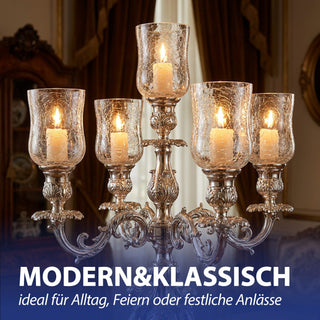 1/5x Glasaufsatz für Kerzenleuchter 7x10cm Glasgefäß Crackle Design Windlichtaufsatz Teelichthalter