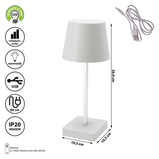 LED Tischleuchte weiß 10,5x26cm Touchfunktion USB Kabel Helligkeitsstufen Dekolampe Tischbeleuchtung