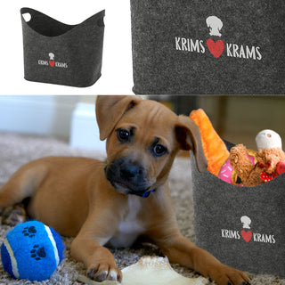 Aufbewahrungskorb "Pfote" Hundespielzeug Aufdruck 34x32x22cm hellgrau Hund Ordnungskorb Filzbox