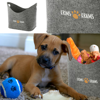Aufbewahrungskorb "Pfote" Hundespielzeug Aufdruck 34x32x22cm hellgrau Hund Ordnungskorb Filzbox