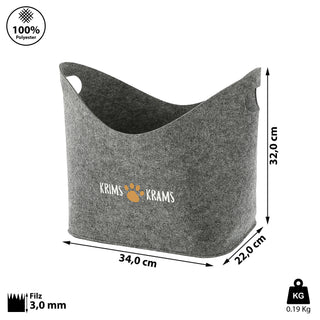 Aufbewahrungskorb "Pfote" Hundespielzeug Aufdruck 34x32x22cm hellgrau Hund Ordnungskorb Filzbox